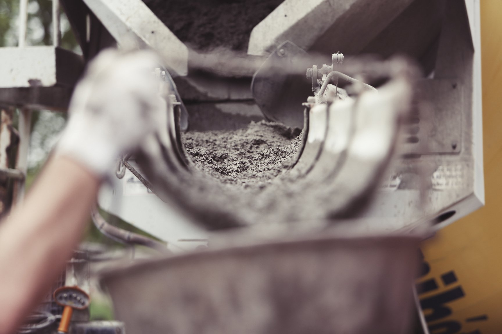 Cement flowing at construction site