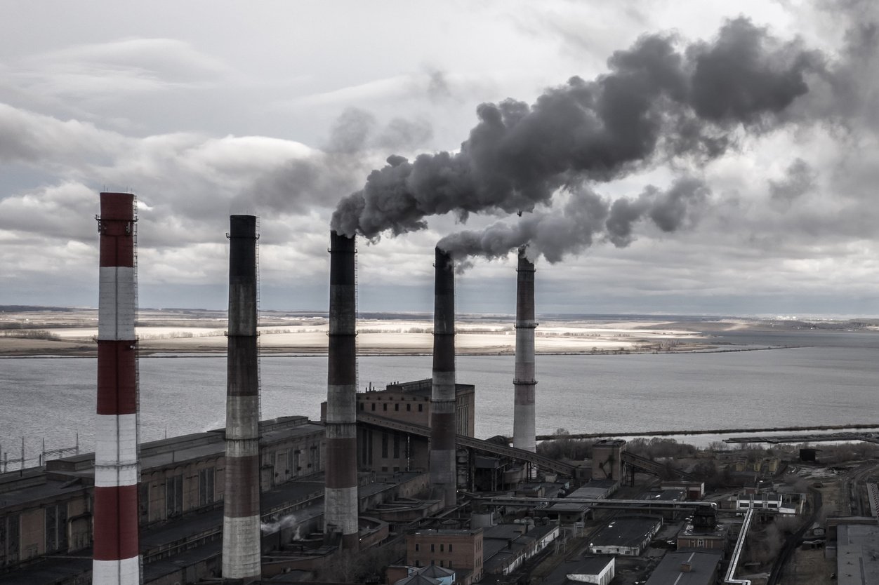 Coal fossil fuel Power Plant smokestacks