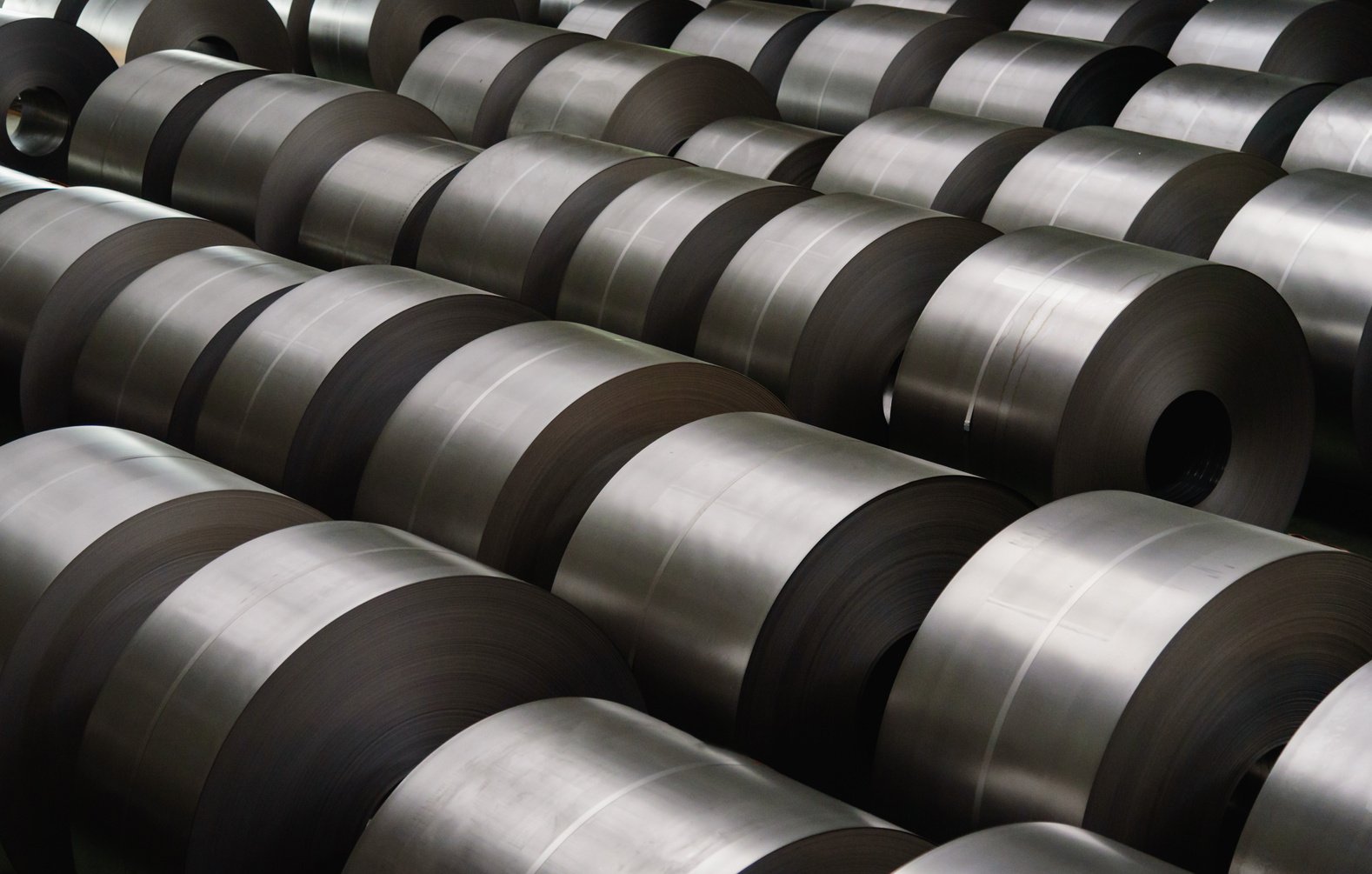 Cold rolled steel coil at storage area in steel industry plant.